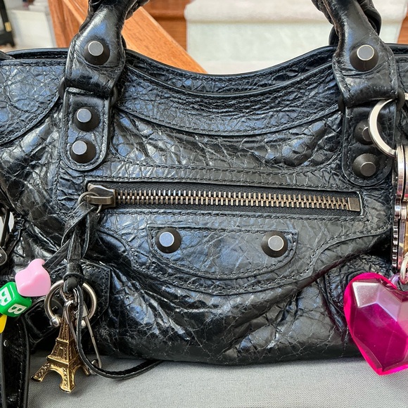 STUNNING 100% AUTHENTIC BALENCIAGA MINI CITY BLACK BAG WITH ATTACHED CHARMS - Picture 3 of 16